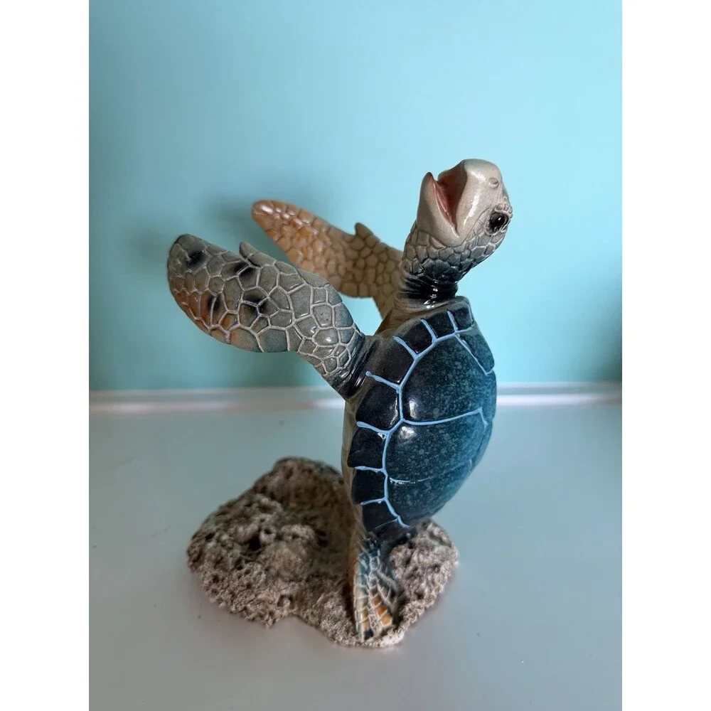 Sea Turtle Wine Bottle Holder Decorative Resin Figurine Coastal Bar Decor Green